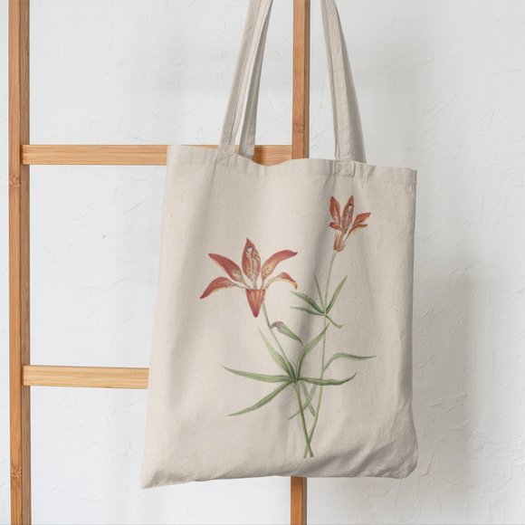 Wood Lily Vintage Watercolor Floral Print Graphic Canvas Tote Bag - Picture 5 of 5